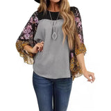 Fongt Women's Wear Bat Sleeve Print Color Swafge Round Collar Blouse T-Shirt