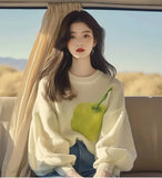 Fongt Year's Popular Beautiful Sweater Niche Loose Thin Lazy Wind Apricot Print Knitted Bottom Shirt Woman