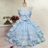 Women Vintage Gothic Bow Lace Flounce Long Sleeve Patchwork Dress Womens Long Dresses Summer-Outfit