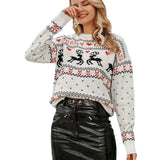 Fongt New Loose Round-Neck Christmas Deer Pattern Knitted Knitted Sweater
