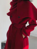 2024 Autumn And Winter New Shawl Scarf Collar Double-breasted Solid Color Women's Double-sided Woolen Belt Coats TH5394-Outfit
