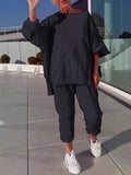 Fongt New Casual Solid Color Collar Long-Sleeved Top Sports Trouser Suit Women