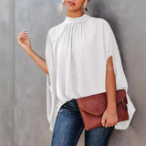New Women's Fashion Round Collar Loose Bat Sleeve Round Collar Shirt-Outfit