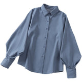 Fongt And Autumn 2025 New Grinding Shirt Female Korean Version Of The Design Sense Niche Blouse Lantern Sleeve Students Long-Sleeved Shirt