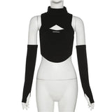 Fongt 2023 New Women's Solid Color Sexy High Neck Sleeveless Hollow Out Crop Vest-Outfit