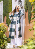 Autumn Winter Lady Classic Plaid Coat Lapel Double Bag Long Loose Versatile Coat-Outfit