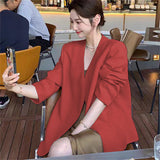Fongt Spring And Autumn New Lady Small Suit Jacket Female Long Sleeve Small Casual Rice White Suit Korean Version Jacket-Outfit