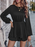 Fongt 2024 Autumn / Winter Fashion Women's Wear Trend Solid Color Round Collar Waist Knit Long Sleeve Jumpsuit-Outfit