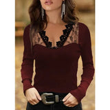 Elegant Lace Stitching V-neck Casual Slim