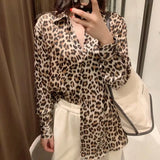 Fongt New Women's Autumn Printing Multi-Color Silk Sipping Long-Sleeved Collar Loose Shirt Top