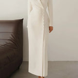 Fongt 2025 New Women's Clothing Solid Color Long-Sleeved Button Coat Suit Dress Women