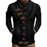 Fongt Men's Turtleneck Button Horn Buckle Knit Fashion Cardigan Men's