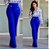 Fongt Early Autumn New Solid Color Bhabred Decorative Button Straight High Waist Broad Leg Female