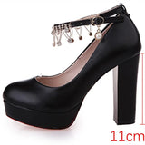 Crystal Ankle Strap Pumps Women Chunky Platform Super High Heels Shoes Woman Autumn 2023 Thick Heeled Party Wedding Shoes-Outfit