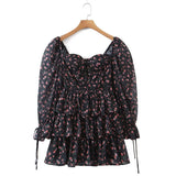 Fongt Women's New Chiffon Long-Sleeved Printed Dress 1005
