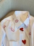 Style Turn Down Collar Blouse Spring Print Heart Button White Long Sleeve Blusas Harajuku Unisex Loose Lip Shirt Women-Outfit