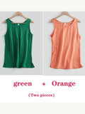 Women's Blouses Cotton and Linen Sleeveless Tops Shirt Female O Neck Summer Solid Green Tunic Blouse Basic