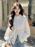 Fongt White Lace Splicing Shirt Women's New Spring 2025 Design Sense Age-Reduce T-Shirt Clothes