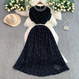 Fongt Luxury Famous Heavy Industry Nail Ball Collar Dress Women Summer Waist Thin 100 Fold Elegant Dress Dress Dress