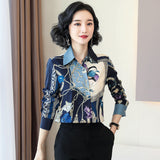 Fongt Chinese Style Women's Silk Jacket Autumn New Print Mulberry Silk Shirt Loose Long-Sleeved Shirt-Outfit