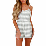 Popular Style Wish Casual Cotton Striped Jumpsuit Shorts-Outfit