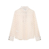 Fongt Bow Ornament Wave Point Printing Casual Shirt 2025 Spring And Summer Long-Sleeved Loose Women's Top