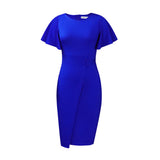 Fongt Women's 2025 Summer New Solid Color High-Waist Temperament Commuter Lotus Leaf Sleeve Office Dress