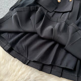 Fongt Suit Collar Dress Woman 2025 Autumn High-End Double Buckle Waist Long Sleeves Small Black Dress Skirt