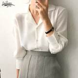 Vintage Solid White Chiffon Blouse Tops Spring Cardigan Women Blouses Long Sleeve Women Shirts Clothes Blusas Mujer 9379
