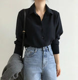 Spring Fashion Women Tops Blouse White Blouse Bottom Shirt Black Korean Chiffon Shirt Office Lady Clothes All-match