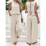 Fongt Summer Women's Fashion Ice Silk Sleeveless Vest Casual Pants Set New