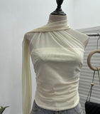 Fongt Shooting Mesh Ribbon Hanging Neck Folded Sleeveless Top Babes Two-Wearing Design Wrapping Bras 1125