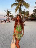 Fongt Spring And Summer Three-Dimensional Flower Beads With Hanging Neck Slings Two-Dress Bikini Skirt Set LX0170