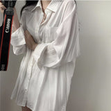 Fongt Korean Chic Sunscreen Shirt Women Solid Silk Slip Feeling Loose Long-Sleeved Shirt