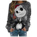 Christmas Printing T-shirt Plaid Women Casual Long Sleeve Shirts Blouse
