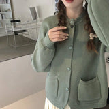 Fongt College Wind Sweet Pink Sweater Coat Female Loose Spring Lazy Lazy Thick Knit Cardigan Jacket To Wear-Outfit
