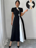 Fongt Elegant Bubbles, Ramming Color, Button-Sleeved Dress