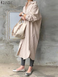 Women Autumn Sundress Elegant Long Shirt Dress Lapel Neck Long Sleeve Solid Vestido Casual Loose Work Dresses Robe