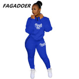 Winter Tracksuits Two Piece Set Pink Letter Print Solid Casual Outfits Zip Sweatshirt + Pockets Pants Set Women Sweat