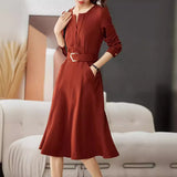 Fongt And Autumn 2025 Luxury Temperament Orange Red Design Sense V Collar Long-Sleeved Dress Elegant Commute Fashion Long Dress