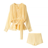 Fongt Homemade New Women's Classic Pressed Flawed Belt Design Loose Net纱 Dress Set