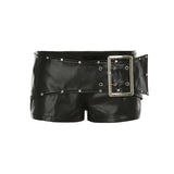 Fongt Design Rivet Buckle Belt Low-Waisted Leather Pants Hot Girl Dark Punk Wind Straight Shorts