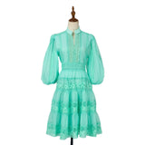 Fongt Dress Eugen Yarn Half-Open Lantern Sleeve Middle Sleeve Dress Lace Lace To Receive Waist Skirt