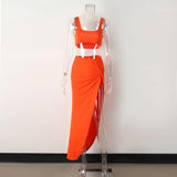 2021 Summer Vacation 2 Piece Sets Women Sleeveless Cotton Soft Tank Tops Birthday Party Dress Club Skirt Suit Two