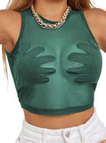 2024 Summer New Round-Neck Women's Sleeveless Mesh Perspective Embroidered Palm Creative Vest