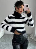 Fongt And Winter New Women's High-Collar Striped Sweater Top Knitted Hottie Lazy