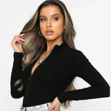 Fongt Women's Fall / Winter New Ins Wind Long-Sleeved T-Shirt Standing Collar Slim Jumptop With Body Bottom