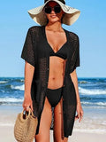 Fongt Hoodie Hollow Knitted Short Sleeve Open-Sleeve Seaside Swimsuit Sunscreen Coat Woman