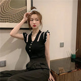 Fongt New Women's Summer Sleeveless Thin Polo Ice Silk Knitted Top Temperament Sexy Short Gentle Wind Bottoming