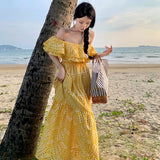 Fongt Embroidered One-Out Collar, Off-The-Shoulder Holiday Dress-Outfit